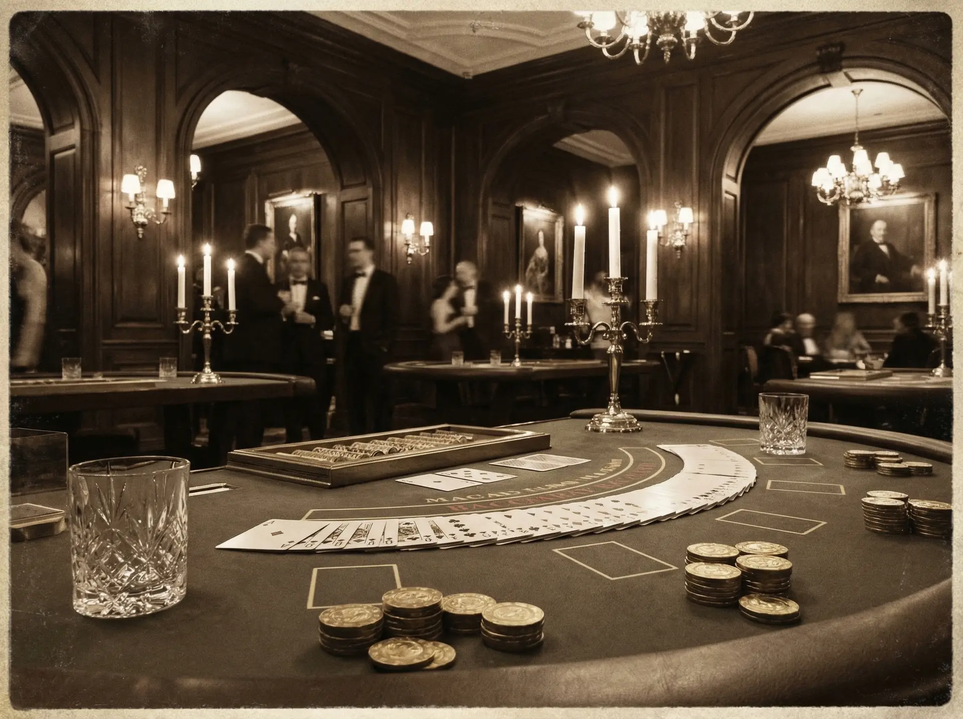 澳门赌场百家乐桌面特写，展现 澳门博彩 经典游戏的优雅氛围